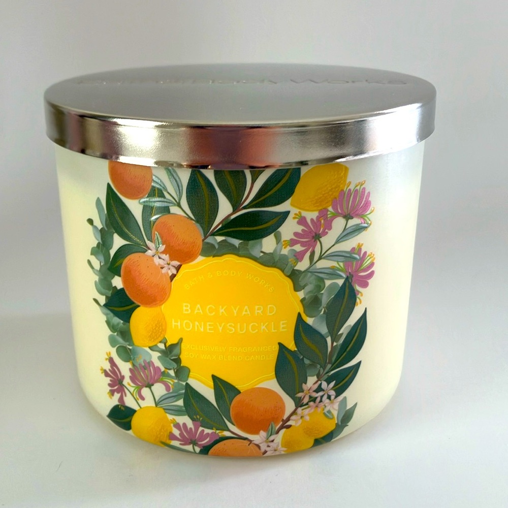 Bath and Body Works Backyard & Honeysuckle 3 Wick Candle NWT